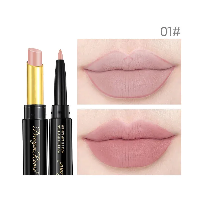 Double Head Matte Lipstick Pen and Lip Liner - Moisturizing Red Matte Waterproof Lip Stick. Cosmetics Makeup.