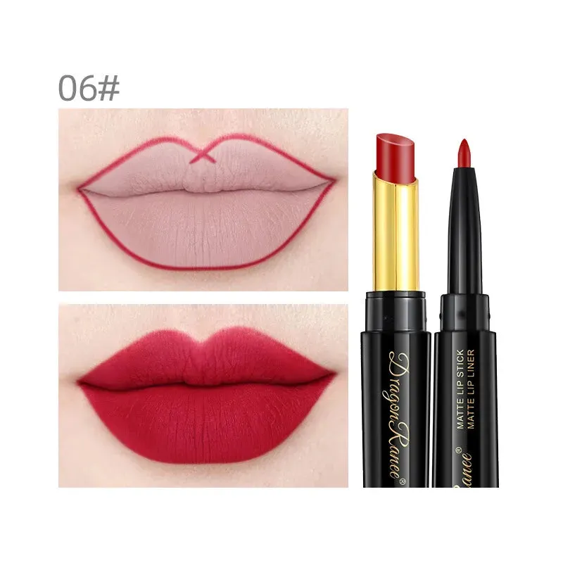 Double Head Matte Lipstick Pen and Lip Liner - Moisturizing Red Matte Waterproof Lip Stick. Cosmetics Makeup.