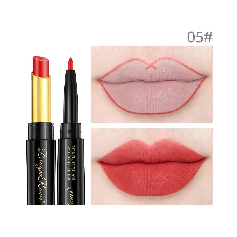 Double Head Matte Lipstick Pen and Lip Liner - Moisturizing Red Matte Waterproof Lip Stick. Cosmetics Makeup.