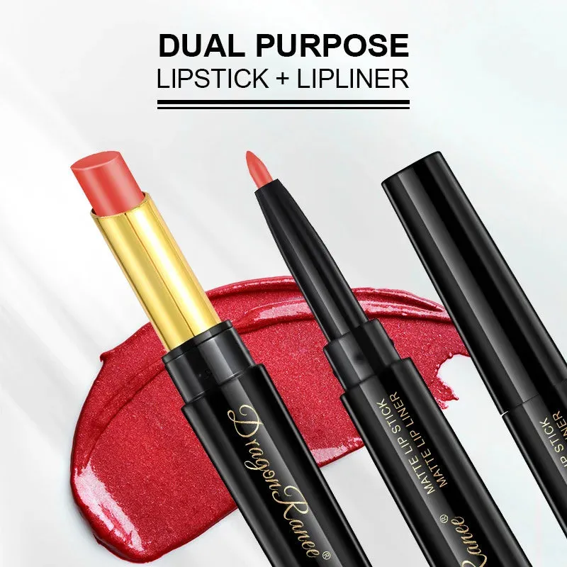 Double Head Matte Lipstick Pen and Lip Liner - Moisturizing Red Matte Waterproof Lip Stick. Cosmetics Makeup.