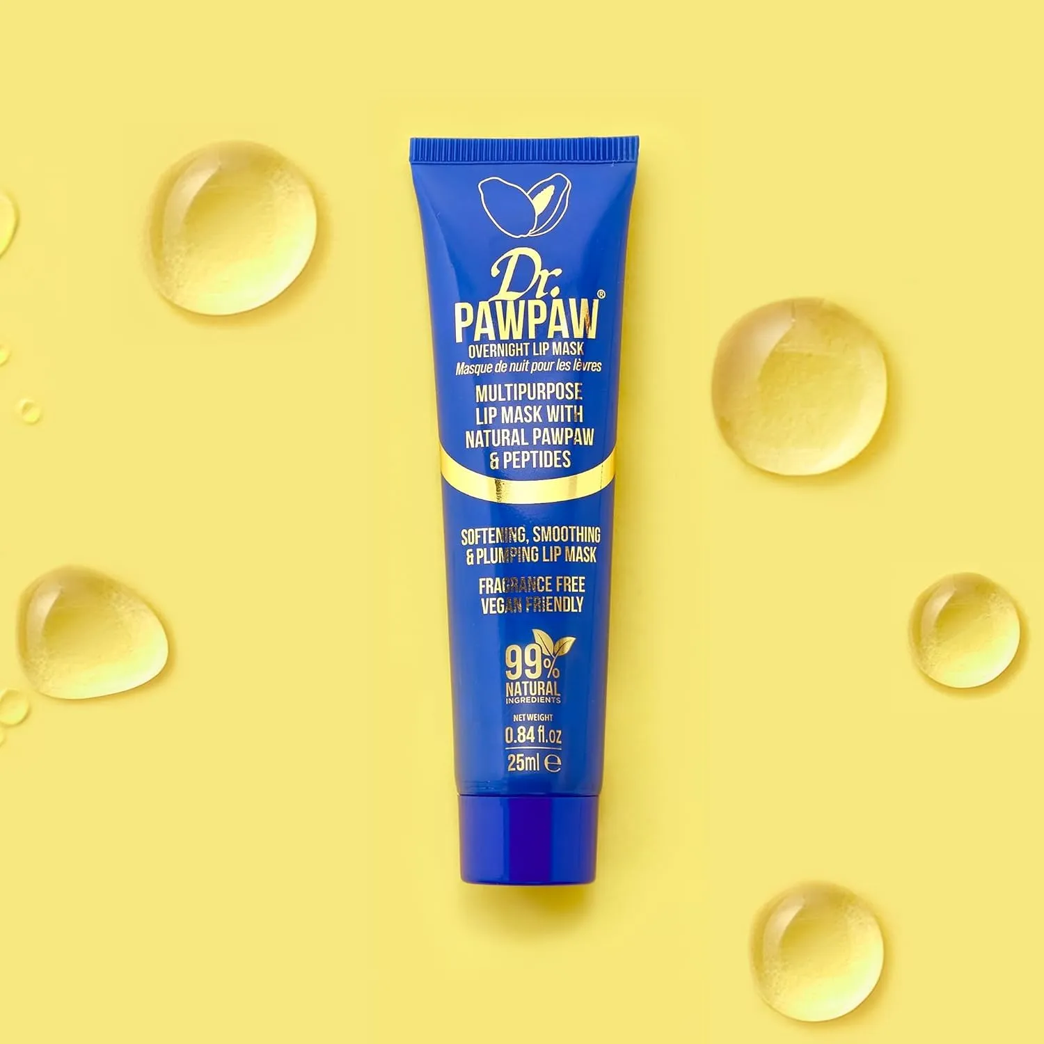 Dr.PAWPAW Overnight Lip Mask - Multi-Purpose Balm, Natural Pawpaw & Peptides Smooth Skin, Cracked Lips, Vegan, Ethical Beauty & Fregrance Free (3 x 25 ml)