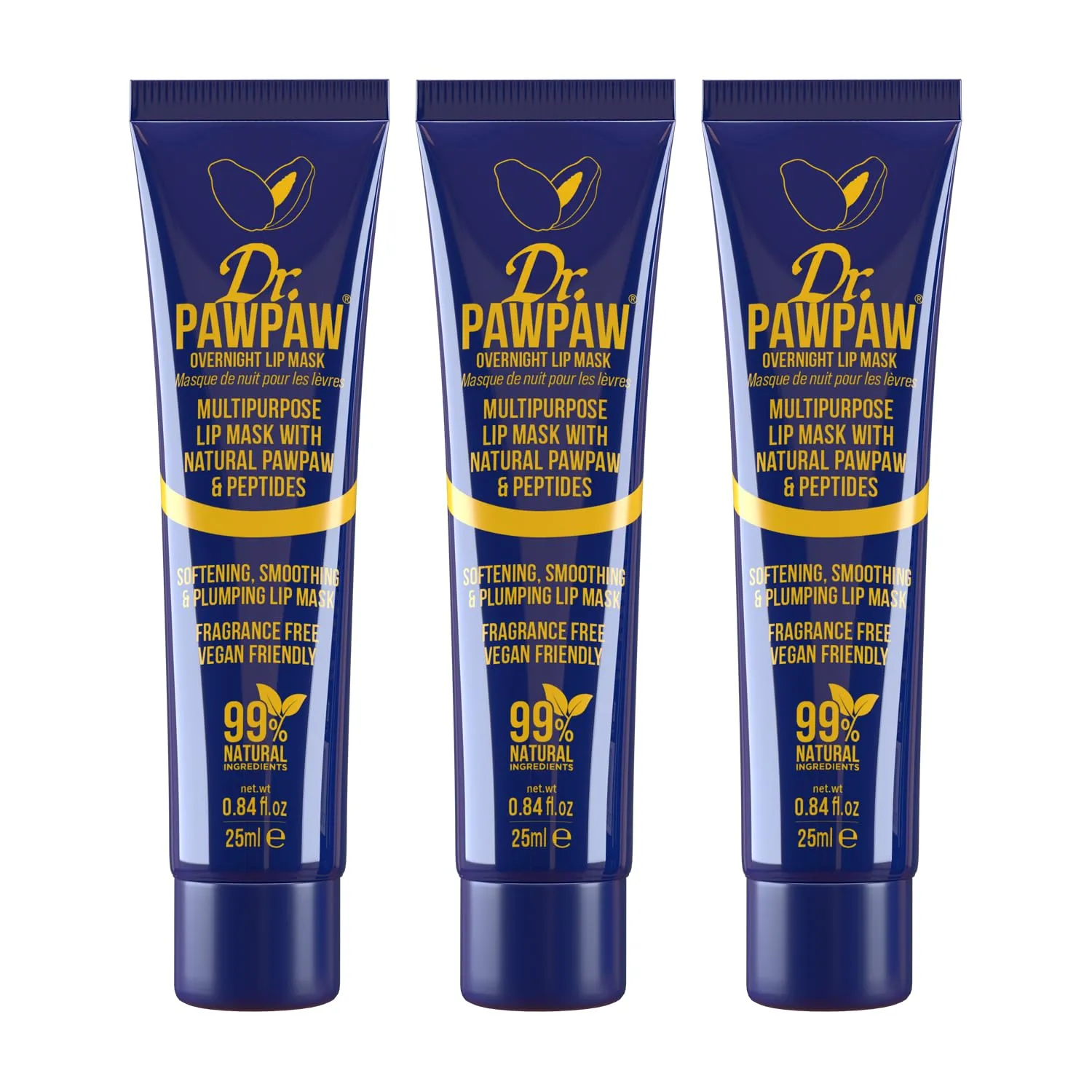Dr.PAWPAW Overnight Lip Mask - Multi-Purpose Balm, Natural Pawpaw & Peptides Smooth Skin, Cracked Lips, Vegan, Ethical Beauty & Fregrance Free (3 x 25 ml)