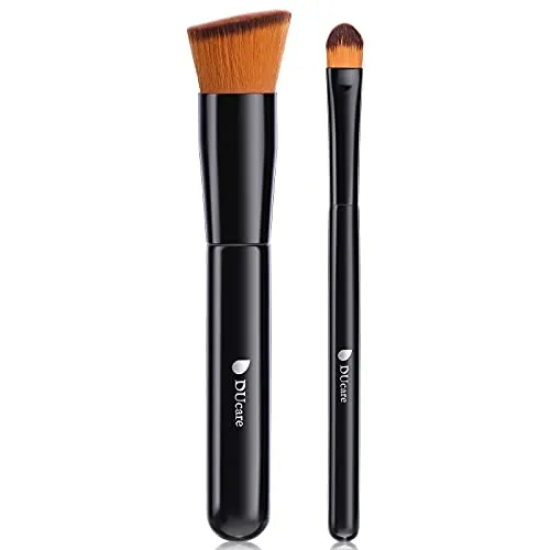 DUcare Foundation Brush and Concealer Brush 2Pcs Flat Top Kabuki Brush for Face Synthetic Liquid Blending Mineral Powder Makeup Tools