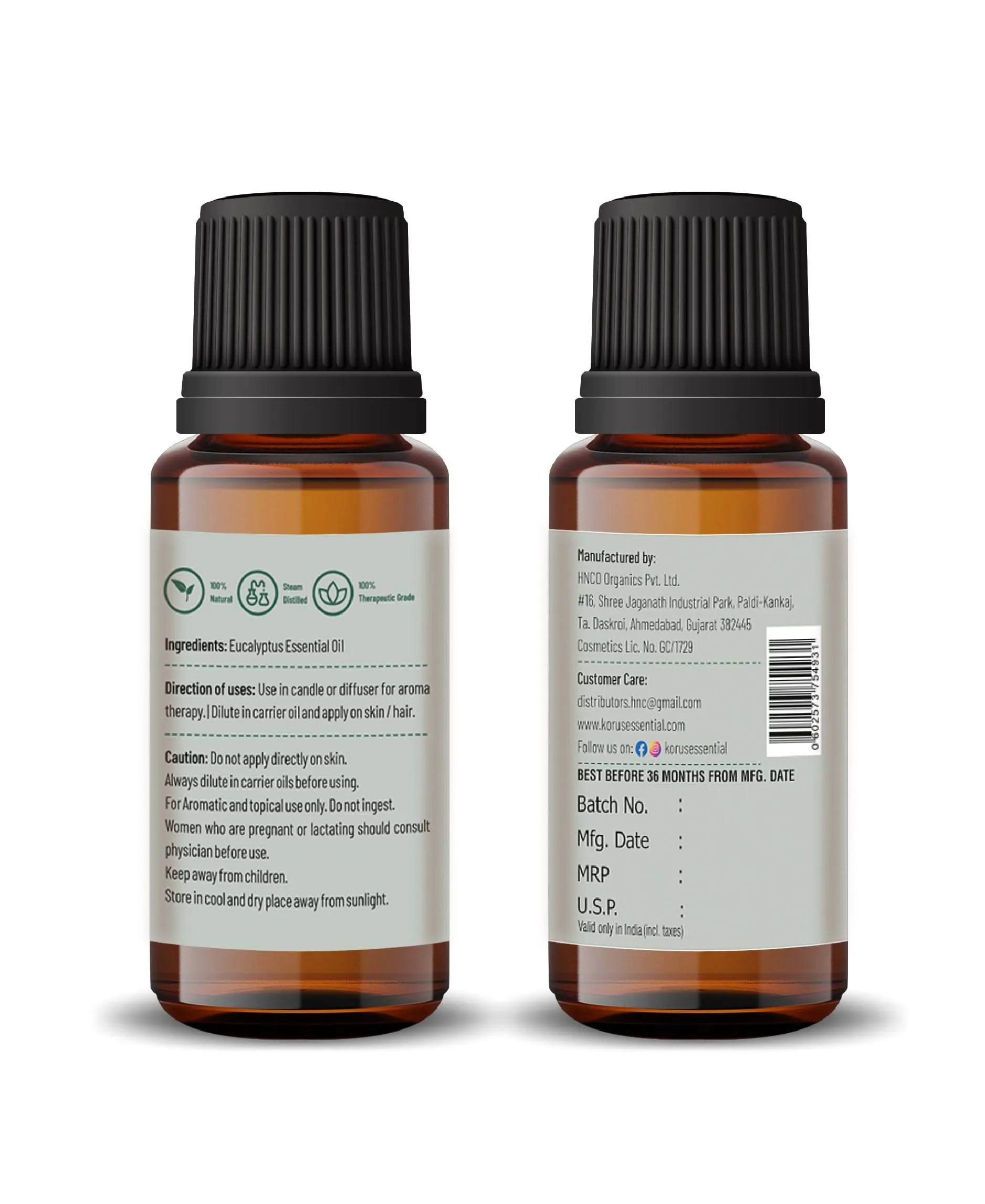 Eucalyptus (Nilgiri) Essential Oil - 15ml By Korus Essential
