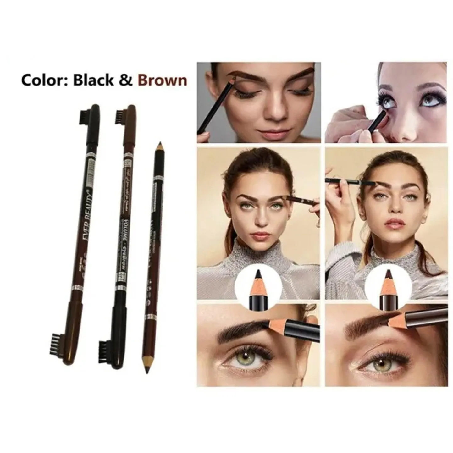 Ever Beauty Eyebrow Pencil 2 In 1 Black & Brown 12Pcs In Box