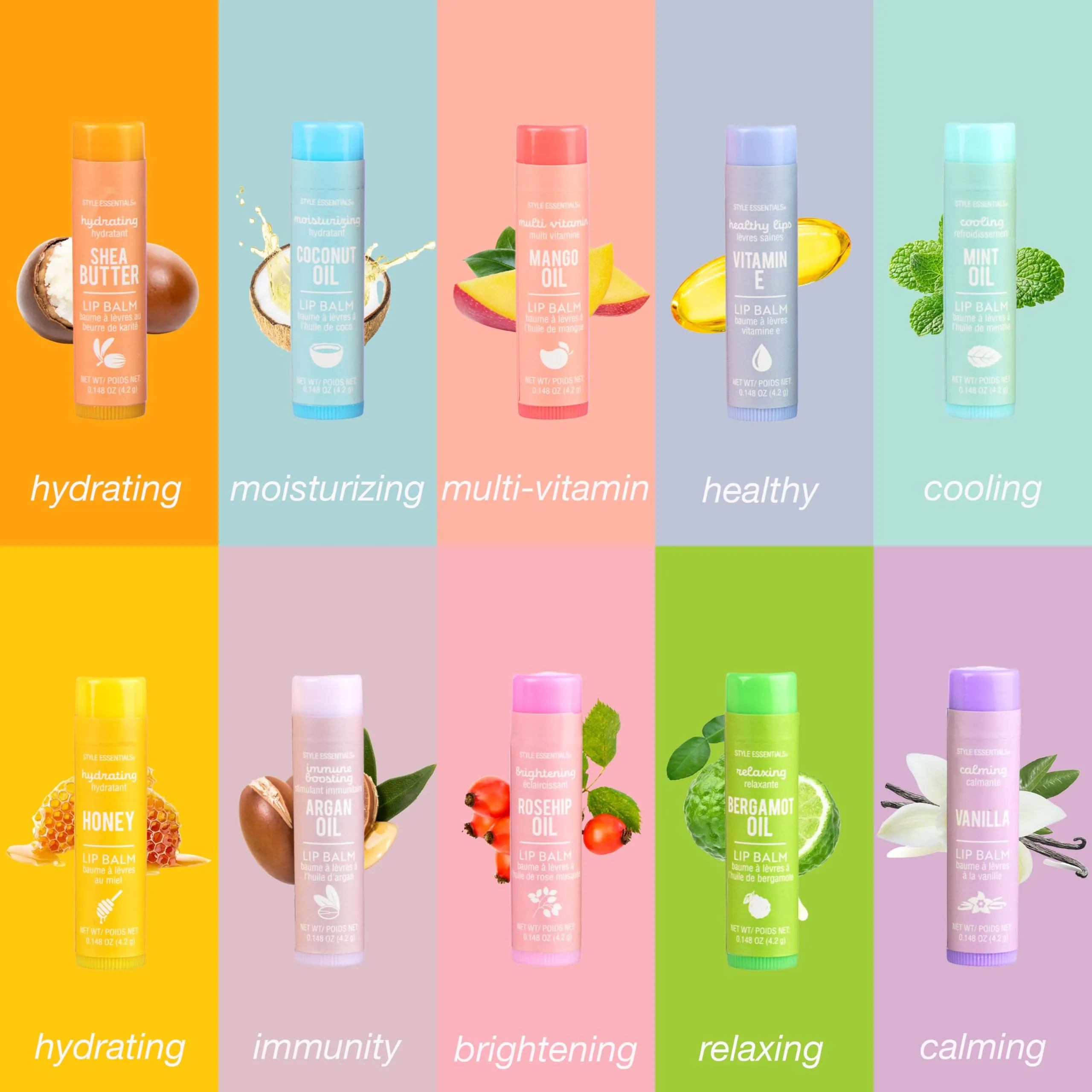 Expressions 10pc Lip Balm Collection -Hydrating Lip Balms Infused- Enriched Lip Balm Set