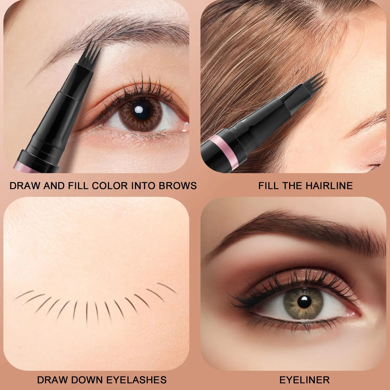 Eyebrow Pencil,2-in-1 Waterproof Eyebrow Pen with 4 Tip Brow Pen and Ultra-Precise Brow Pencil,with Dual-ended Eyebrow Brush,Eyebrow Makeup for Natural Looking Eyebrows-Blonde
