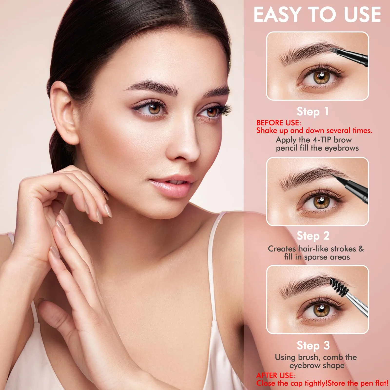 Eyebrow Pencil,2-in-1 Waterproof Eyebrow Pen with 4 Tip Brow Pen and Ultra-Precise Brow Pencil,with Dual-ended Eyebrow Brush,Eyebrow Makeup for Natural Looking Eyebrows-Blonde
