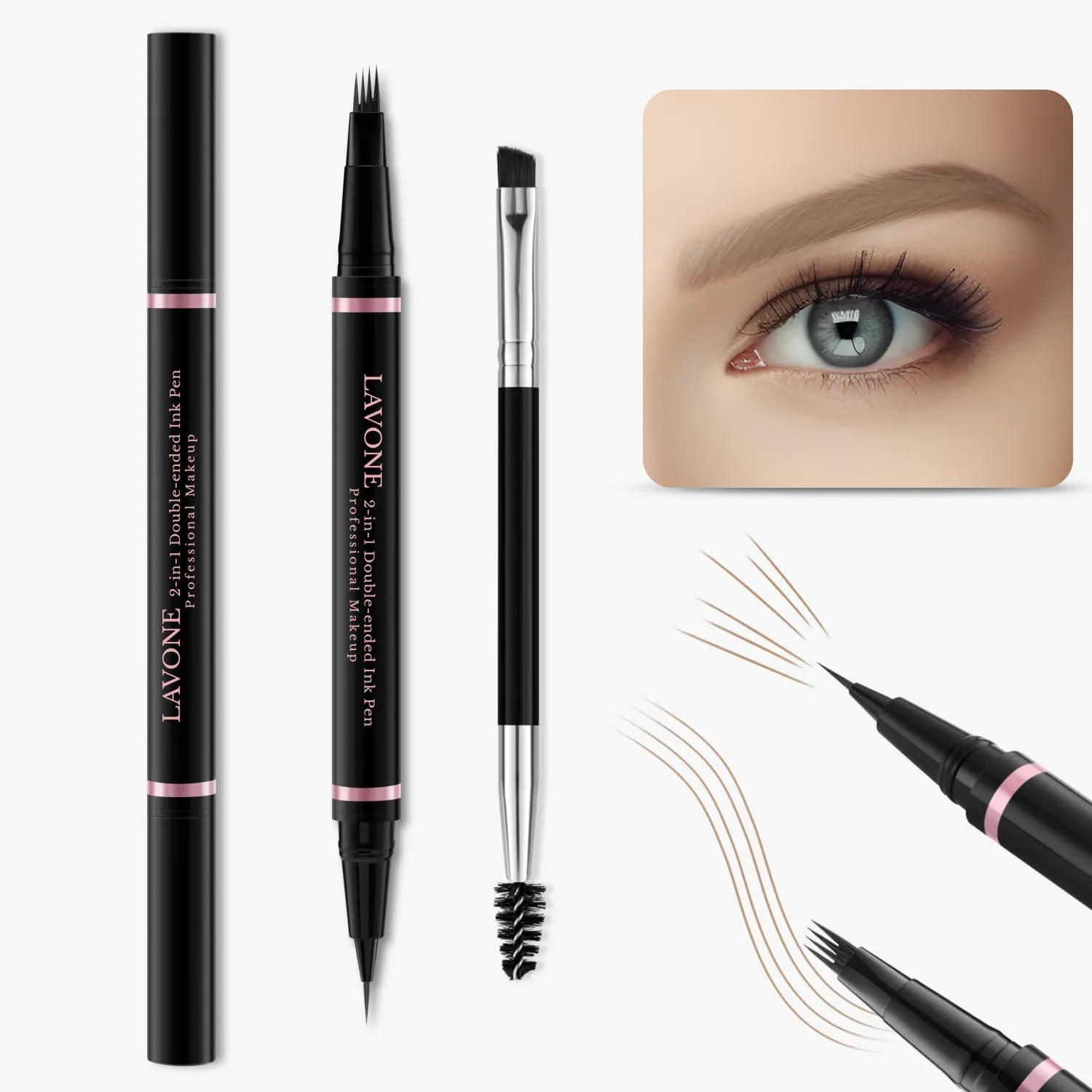 Eyebrow Pencil,2-in-1 Waterproof Eyebrow Pen with 4 Tip Brow Pen and Ultra-Precise Brow Pencil,with Dual-ended Eyebrow Brush,Eyebrow Makeup for Natural Looking Eyebrows-Blonde
