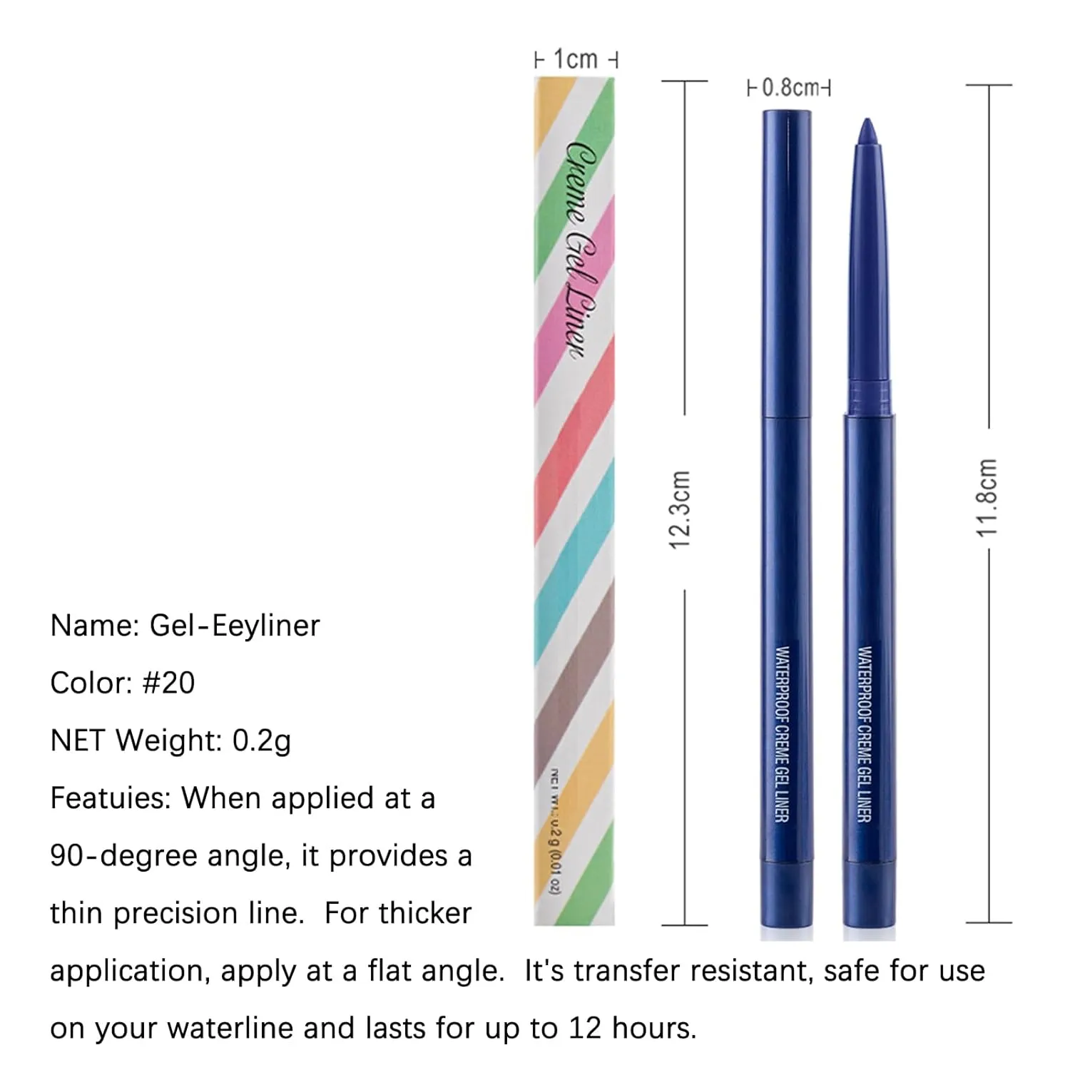Eyeliner Pencil, Waterproof Eyeliner Long-lasting, Dark-blue-Shine Eye Liner, High-Pigmented Colorful Liners Easy To Use Eye Liner Pen for Women