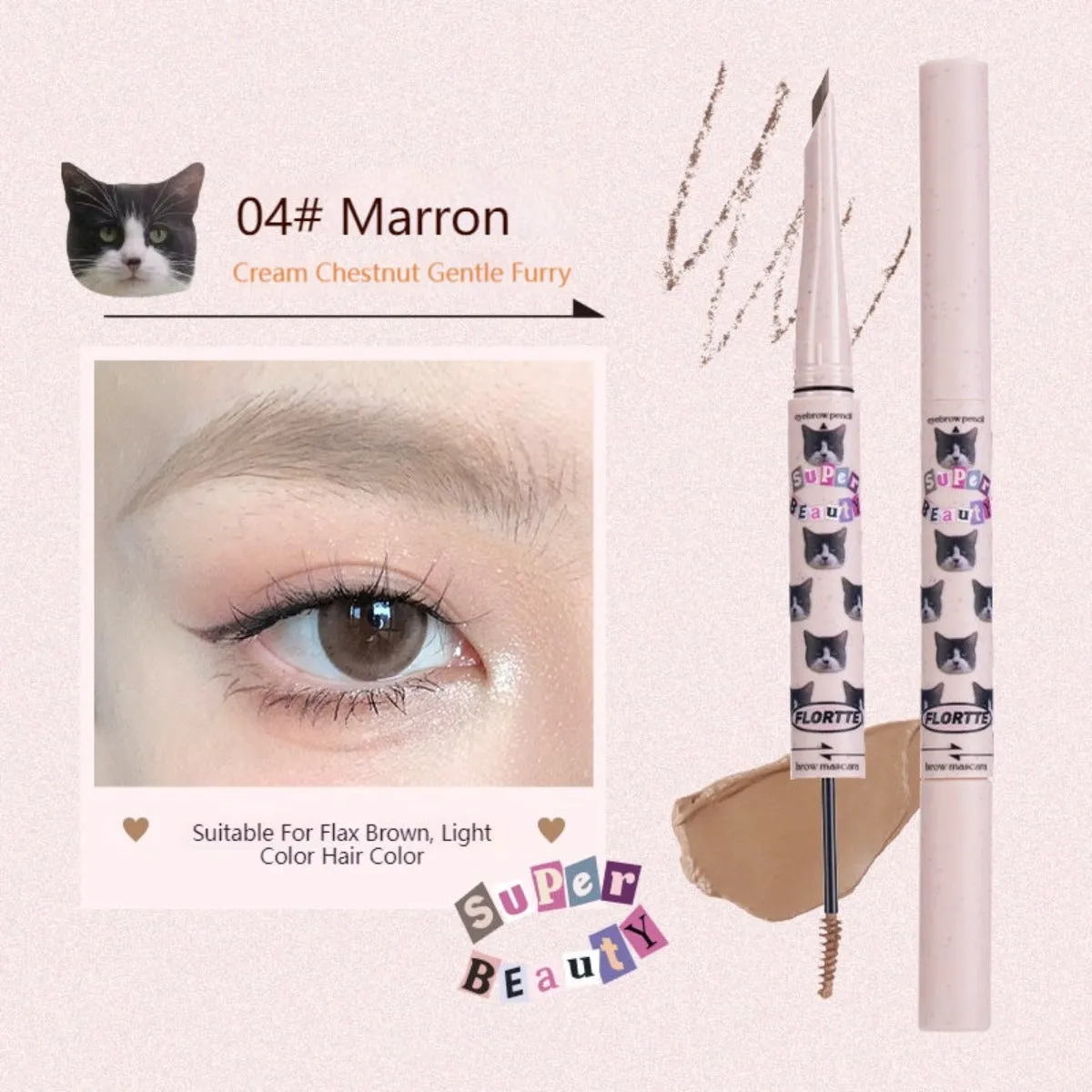 Flortte I Am Super Beauty Eyebrown Pencil and Brown Mascara 180mg 1g
