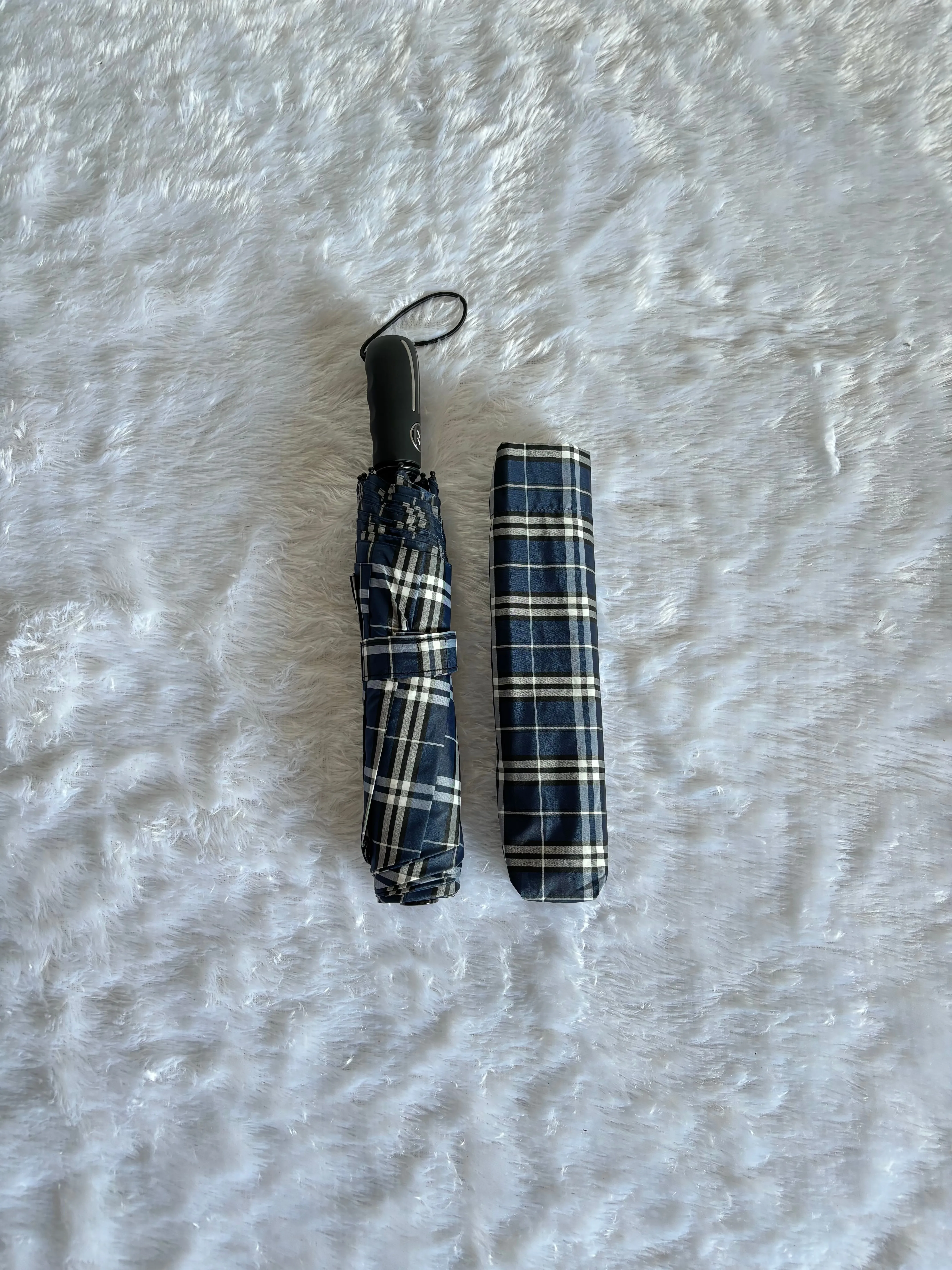 Fully Automatic Jainsons Rain-Check 3 Fold Jumbo Umbrella | Checks Print | Navy Blue