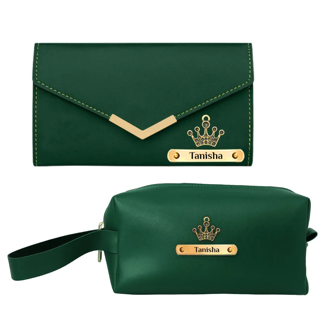 Green 2-in-1 Travel Organizer and Wallet for Ladies - Personalized Touch