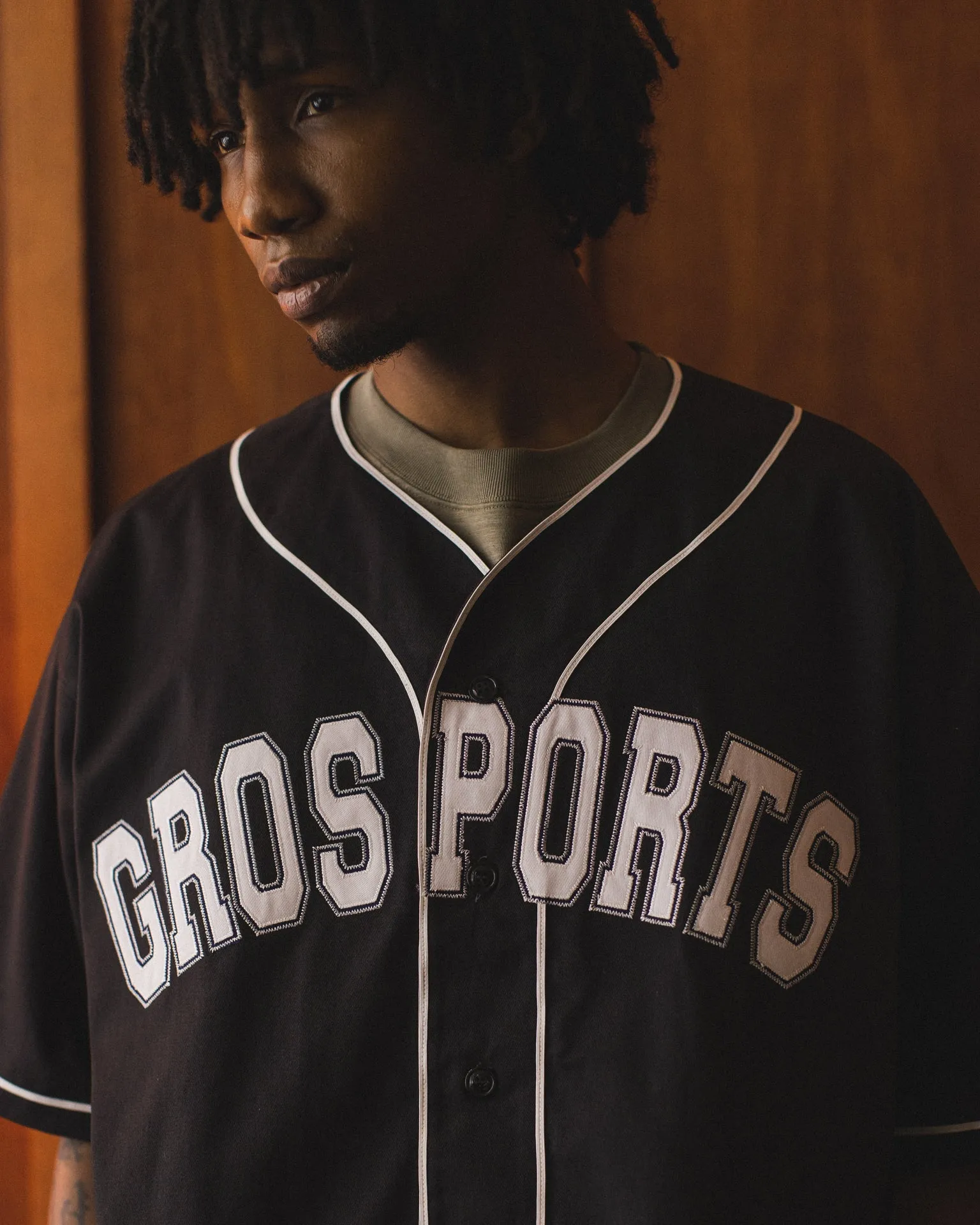 GROSPORTS BASEBALL JERSEY/ CHARCOAL