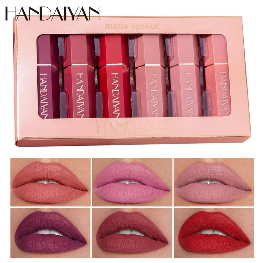 HANDAIYAN 6 Color Set Lip Stick Vegan Organic Non-Stick Cup Lasting Waterproof Velvet Matte Lipstick