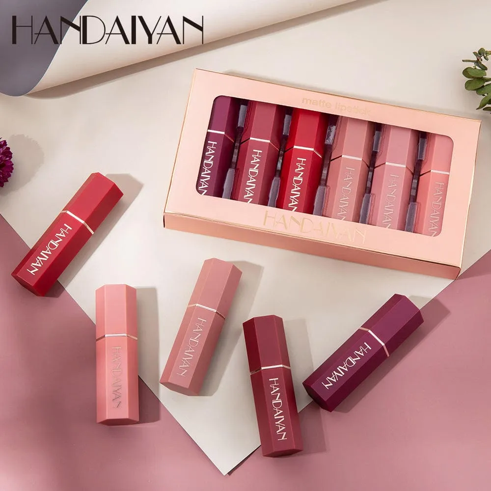 HANDAIYAN 6 Color Set Lip Stick Vegan Organic Non-Stick Cup Lasting Waterproof Velvet Matte Lipstick