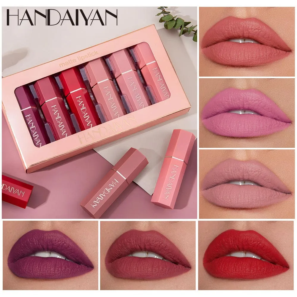 HANDAIYAN 6 Color Set Lip Stick Vegan Organic Non-Stick Cup Lasting Waterproof Velvet Matte Lipstick