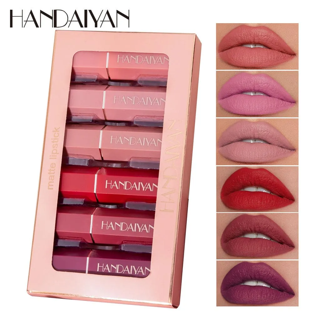 HANDAIYAN 6 Color Set Lip Stick Vegan Organic Non-Stick Cup Lasting Waterproof Velvet Matte Lipstick