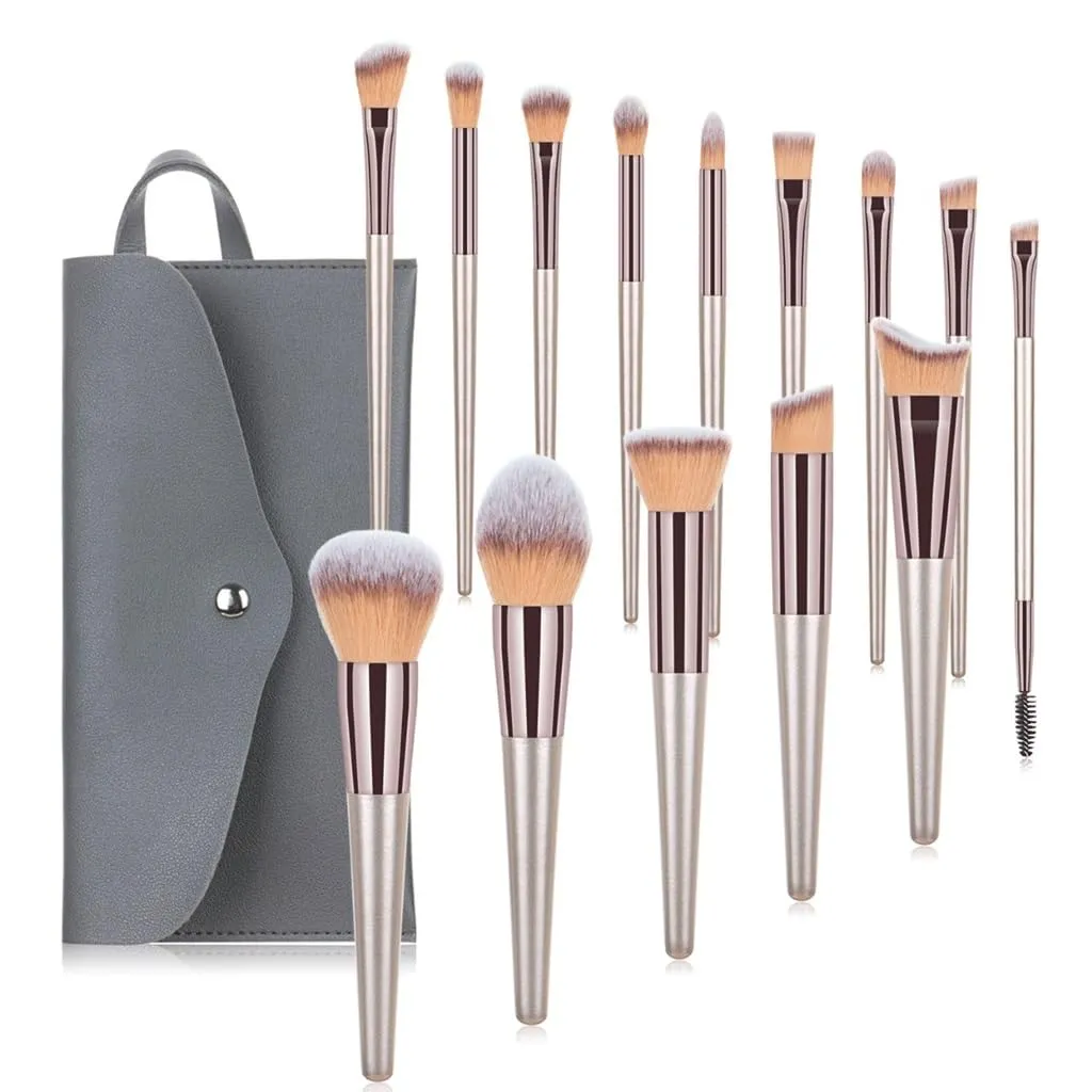 HBJWOV 14 Champagne Gold Makeup Brush Sets Eyebrow Brushes Loose Powder Brushes Beauty Tools