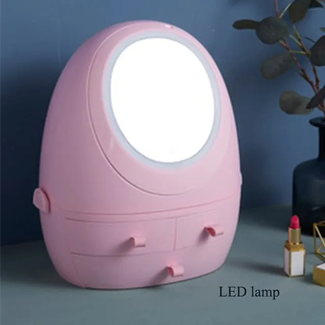 High Quality Makeup Storage Case LED Light With Fan Make Up Organizer Drawer Desktop Skincare Lipstick Cosmetic Beauty Box