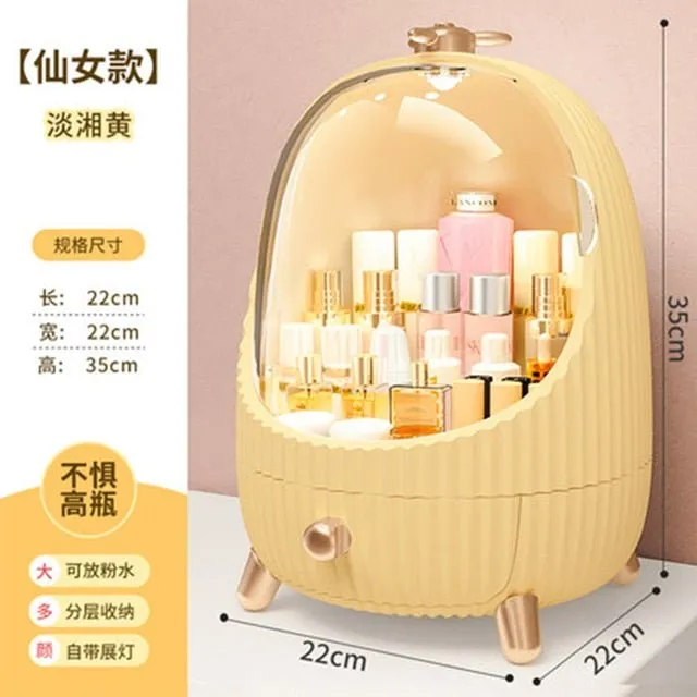 High Quality Makeup Storage Case LED Light With Fan Make Up Organizer Drawer Desktop Skincare Lipstick Cosmetic Beauty Box