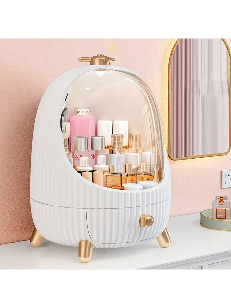High Quality Makeup Storage Case LED Light With Fan Make Up Organizer Drawer Desktop Skincare Lipstick Cosmetic Beauty Box