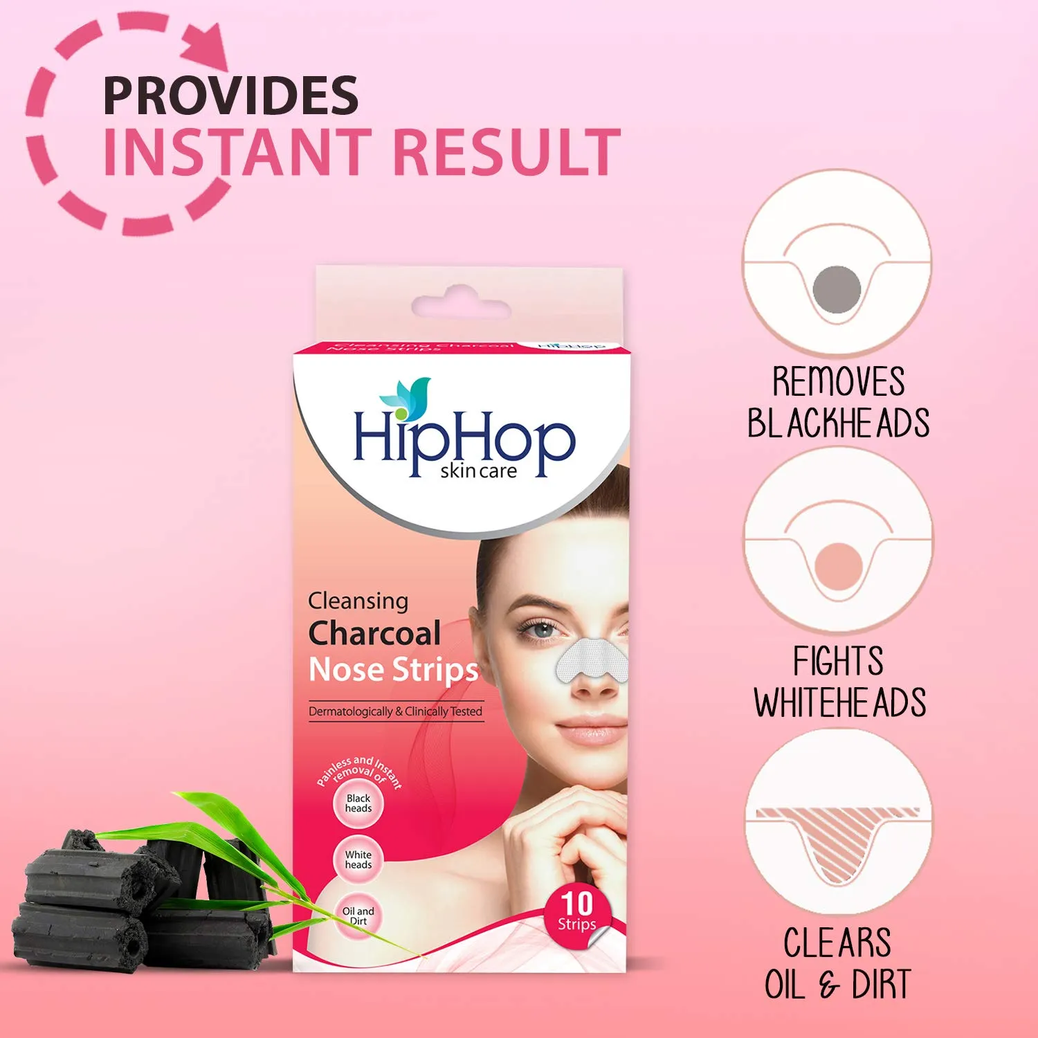 HipHop Blackhead Remover Nose Strips for Women (Activated Charcoal, 10 Strips)   Instant Makeup Remover Wipes (Micellar water, 30 Wipes)
