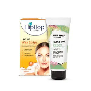 HipHop Facial Wax Strips (Argan Oil, 20 Strips)   Anti-Acne Face Cleanser (Salicylic Acid, 100 ml)