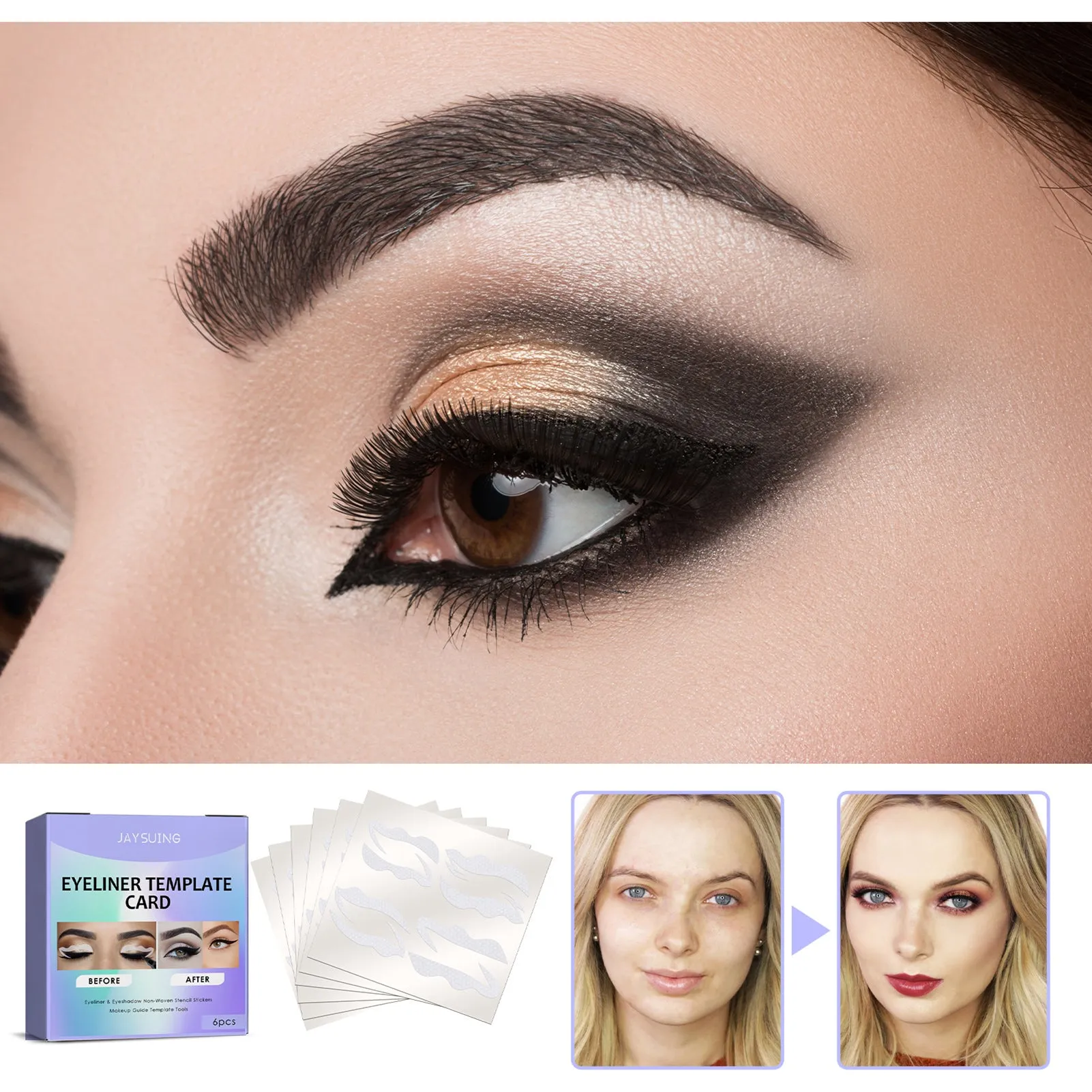 JAYSUING 6 Piece x 4 Pairs Eyeliner Template Cards