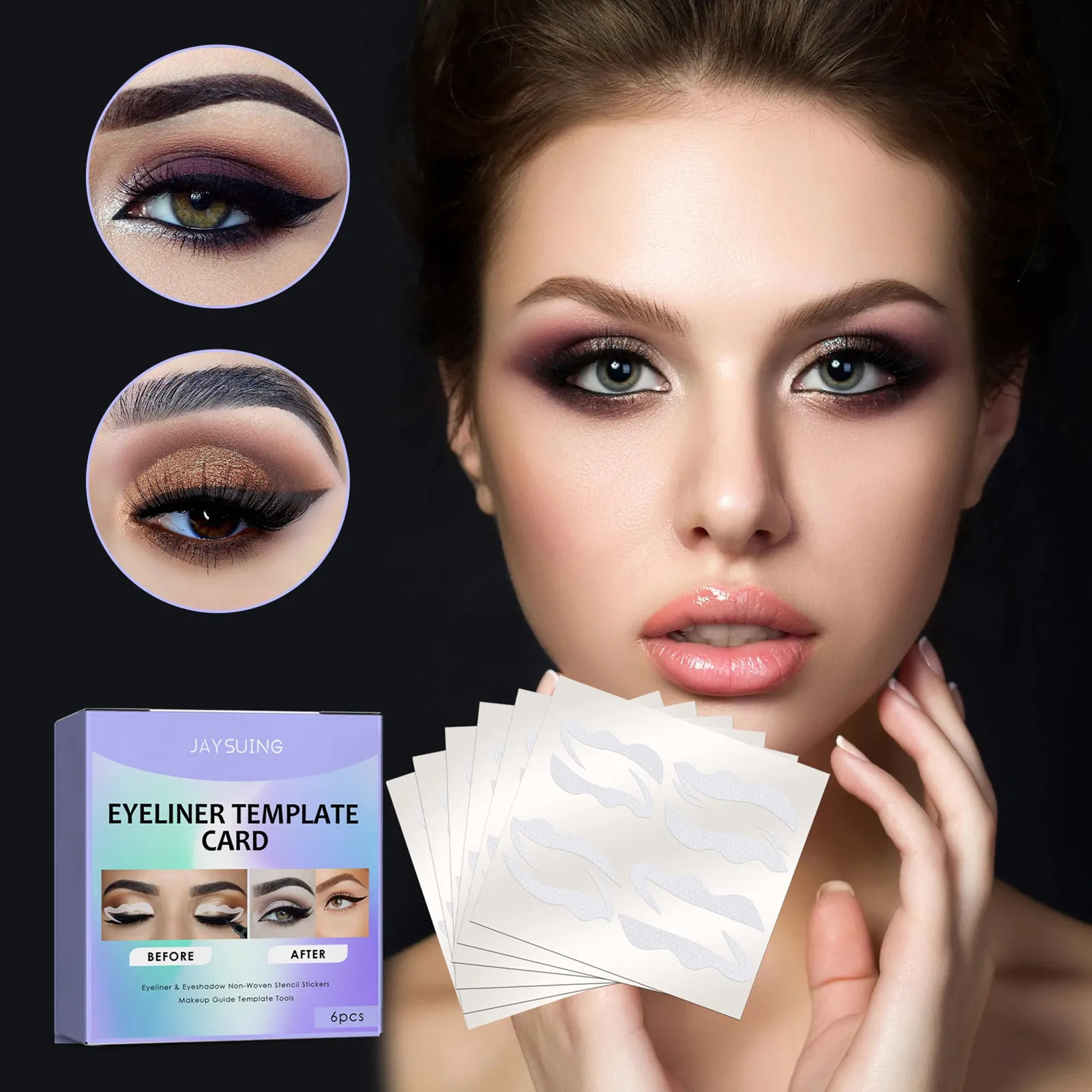 JAYSUING 6 Piece x 4 Pairs Eyeliner Template Cards