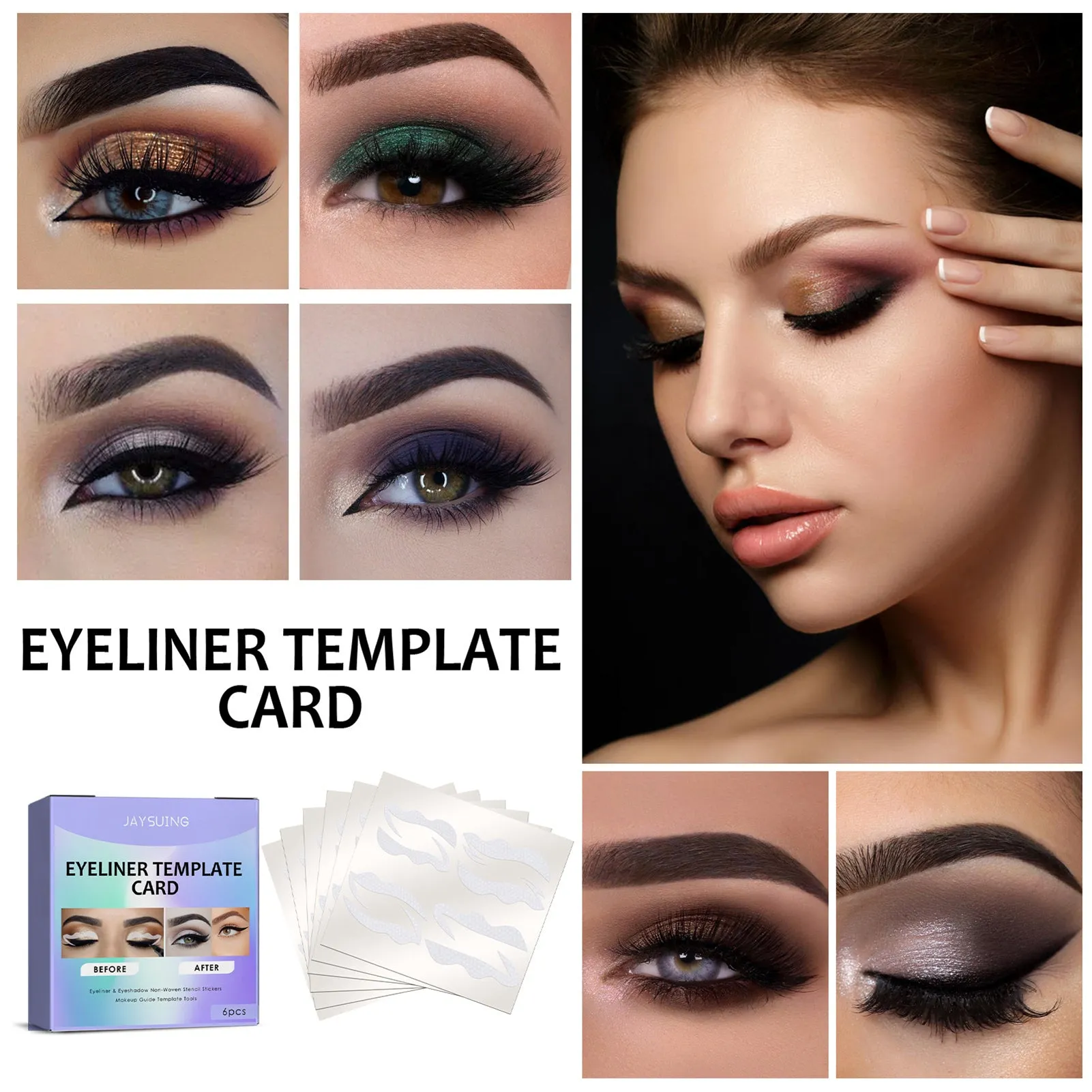 JAYSUING 6 Piece x 4 Pairs Eyeliner Template Cards