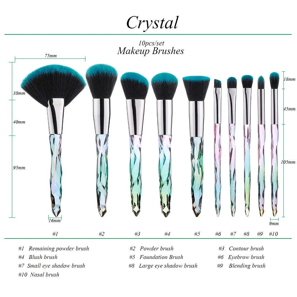 KOSMETYKI - 10PCS Crystal Makeup Brushes Set: High-Quality Tools for Enhanced Beauty Routine