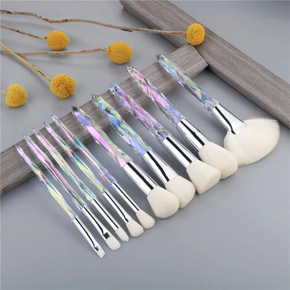 KOSMETYKI - 10PCS Crystal Makeup Brushes Set: High-Quality Tools for Enhanced Beauty Routine