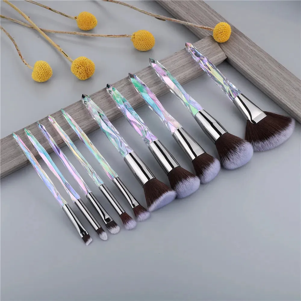 KOSMETYKI - 10PCS Crystal Makeup Brushes Set: High-Quality Tools for Enhanced Beauty Routine