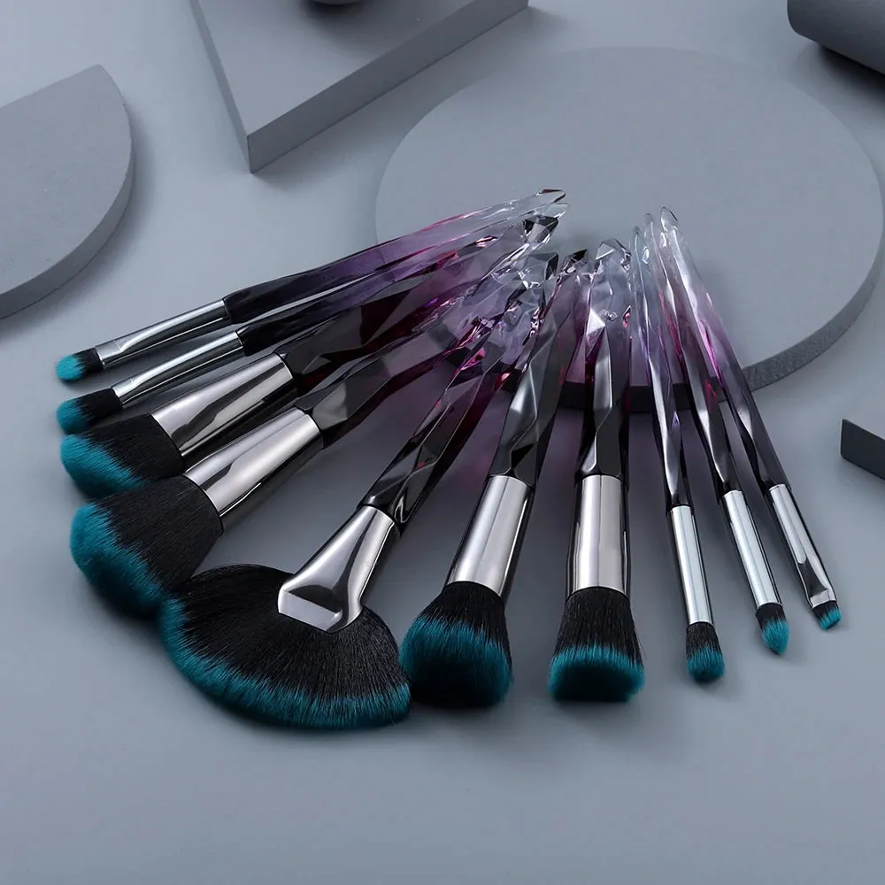 KOSMETYKI - 10PCS Crystal Makeup Brushes Set: High-Quality Tools for Enhanced Beauty Routine