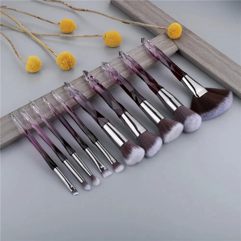 KOSMETYKI - 10PCS Crystal Makeup Brushes Set: High-Quality Tools for Enhanced Beauty Routine