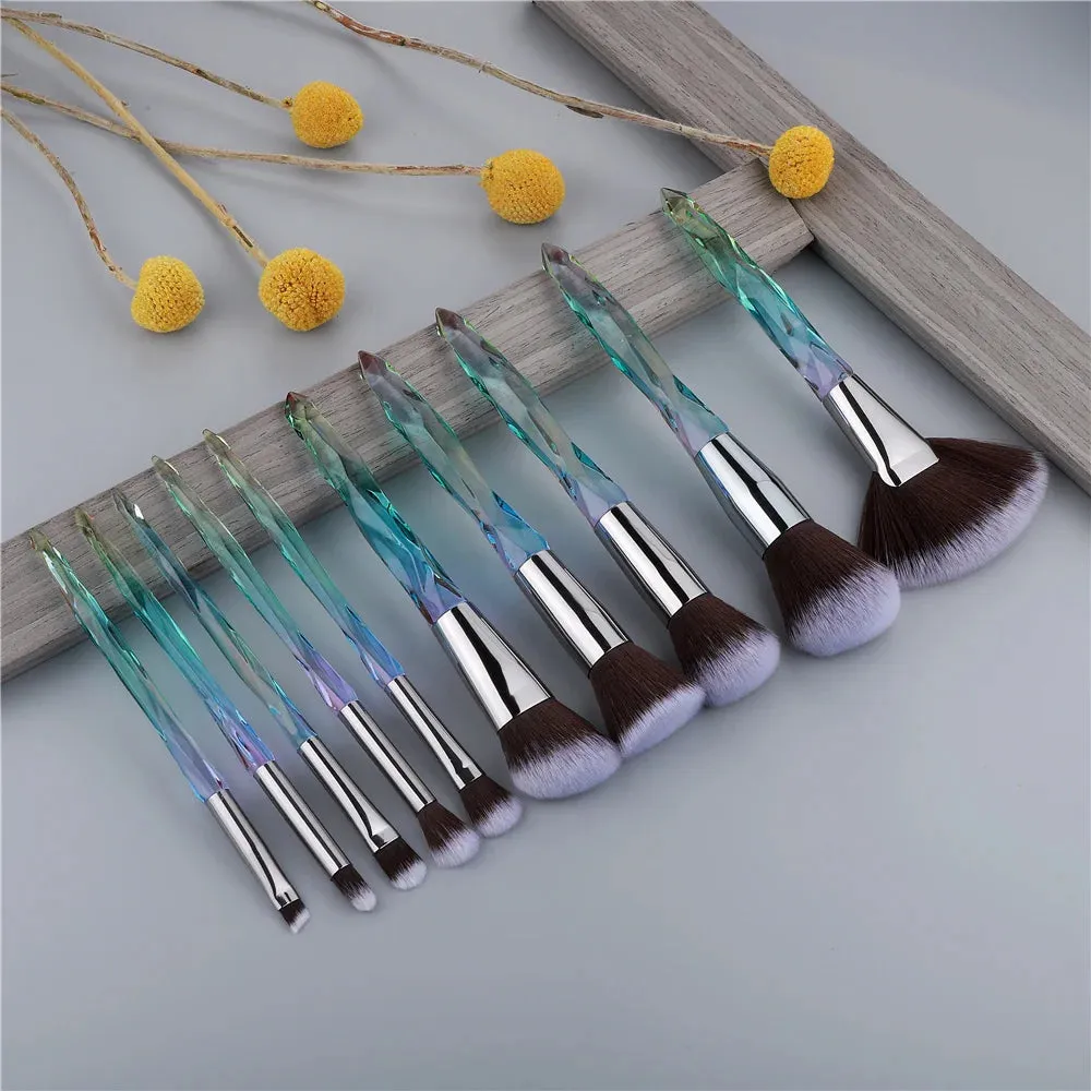 KOSMETYKI - 10PCS Crystal Makeup Brushes Set: High-Quality Tools for Enhanced Beauty Routine