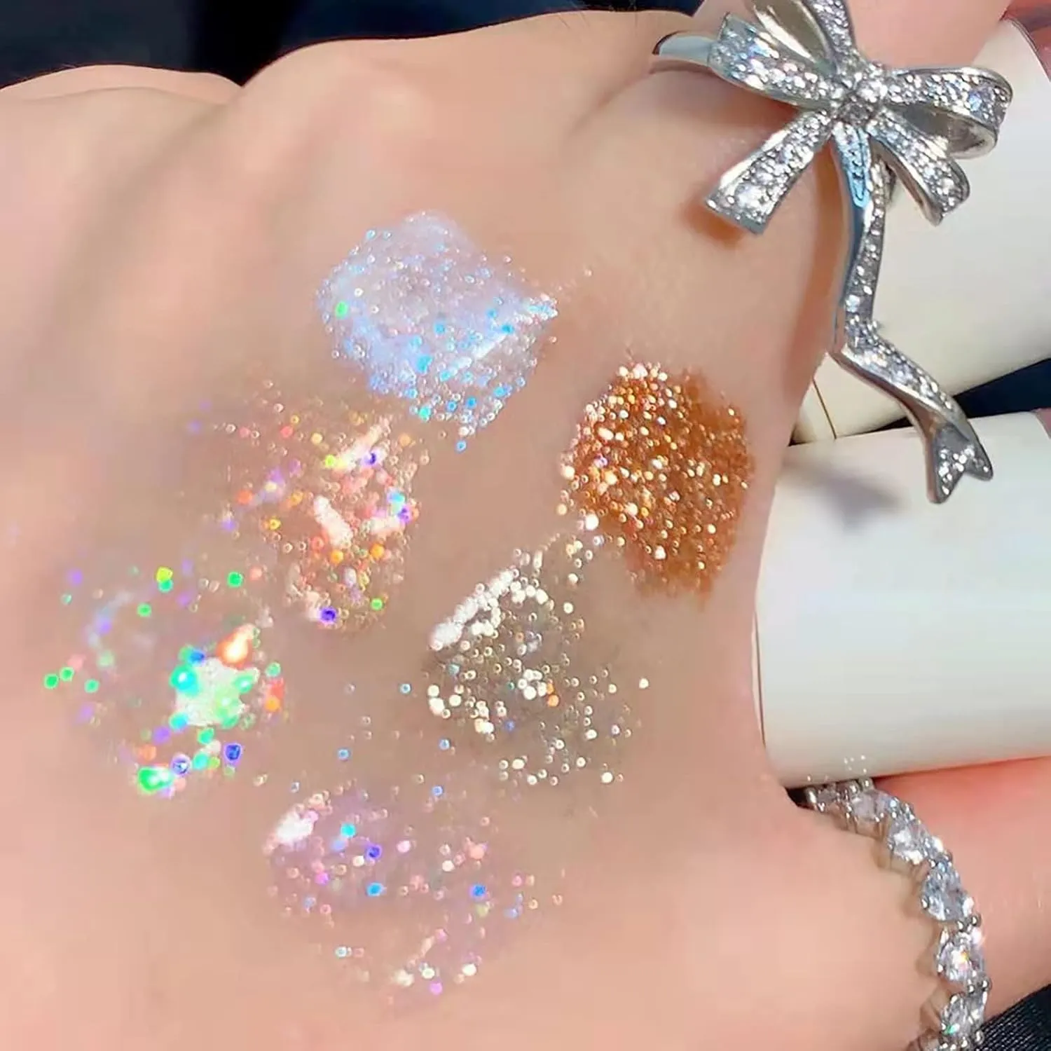 Love for Makeup Erinde Liquid Glitter Eyeshadow Eyeliner Korean Makeup Tear Drop Metallic Lightweight Water Texture Long Wearing Loose Glitter Glue For Crystals Eye Glitter Christ 10ml Bling Brush