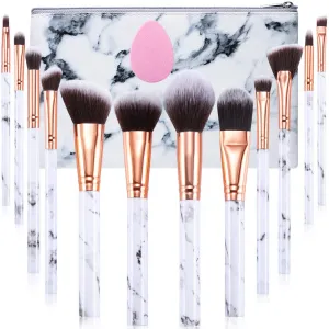 Marble-12pcs White Makeup Brush Sets with Makeup Sponge