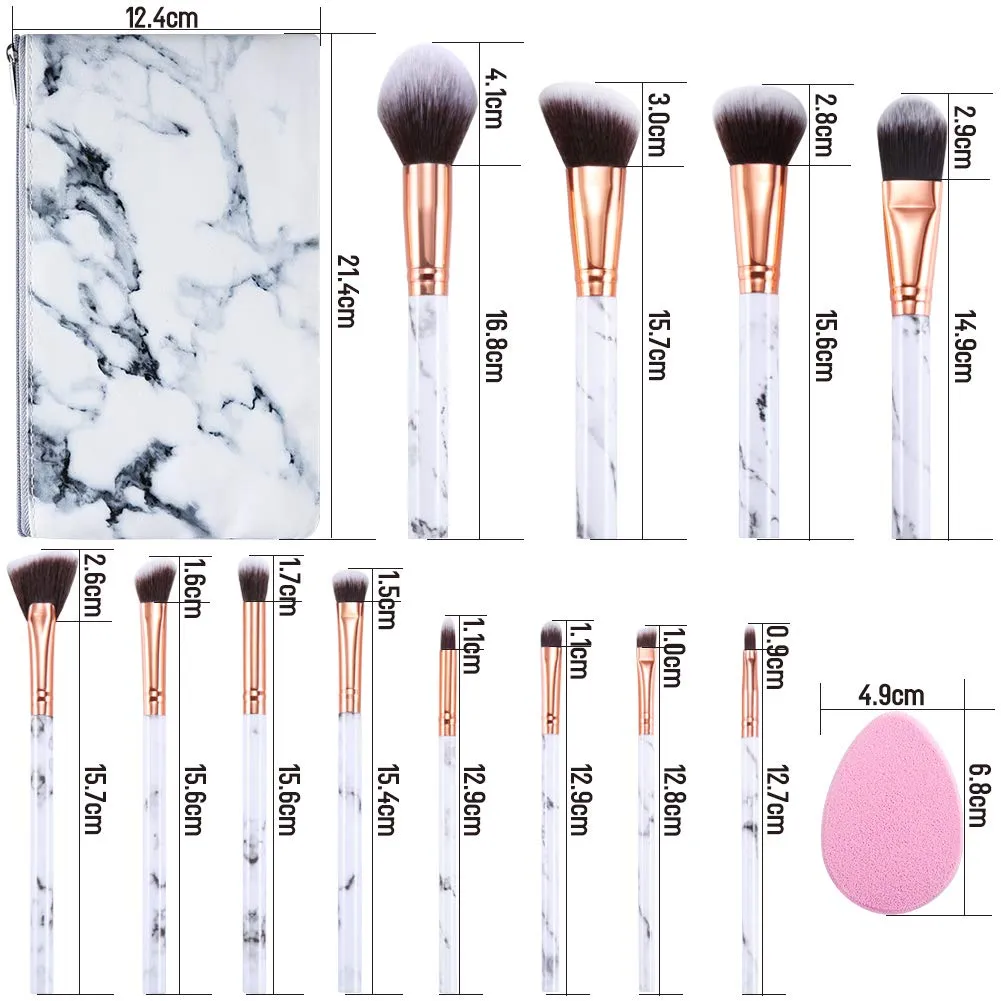 Marble-12pcs White Makeup Brush Sets with Makeup Sponge