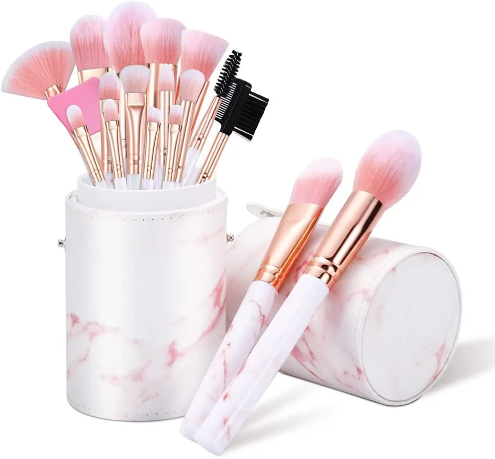 Marble-16pcs Pink Makeup Brush Sets with Bucket Box