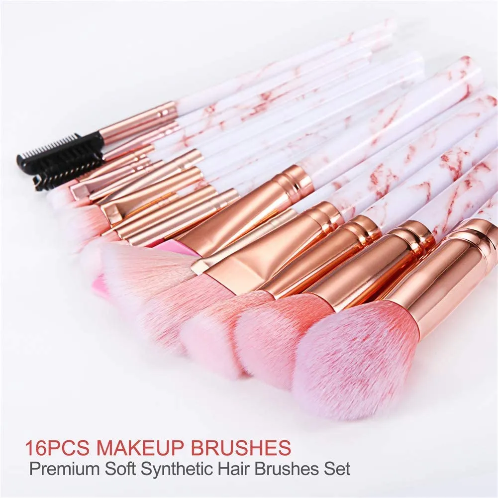 Marble-16pcs Pink Makeup Brush Sets with Bucket Box
