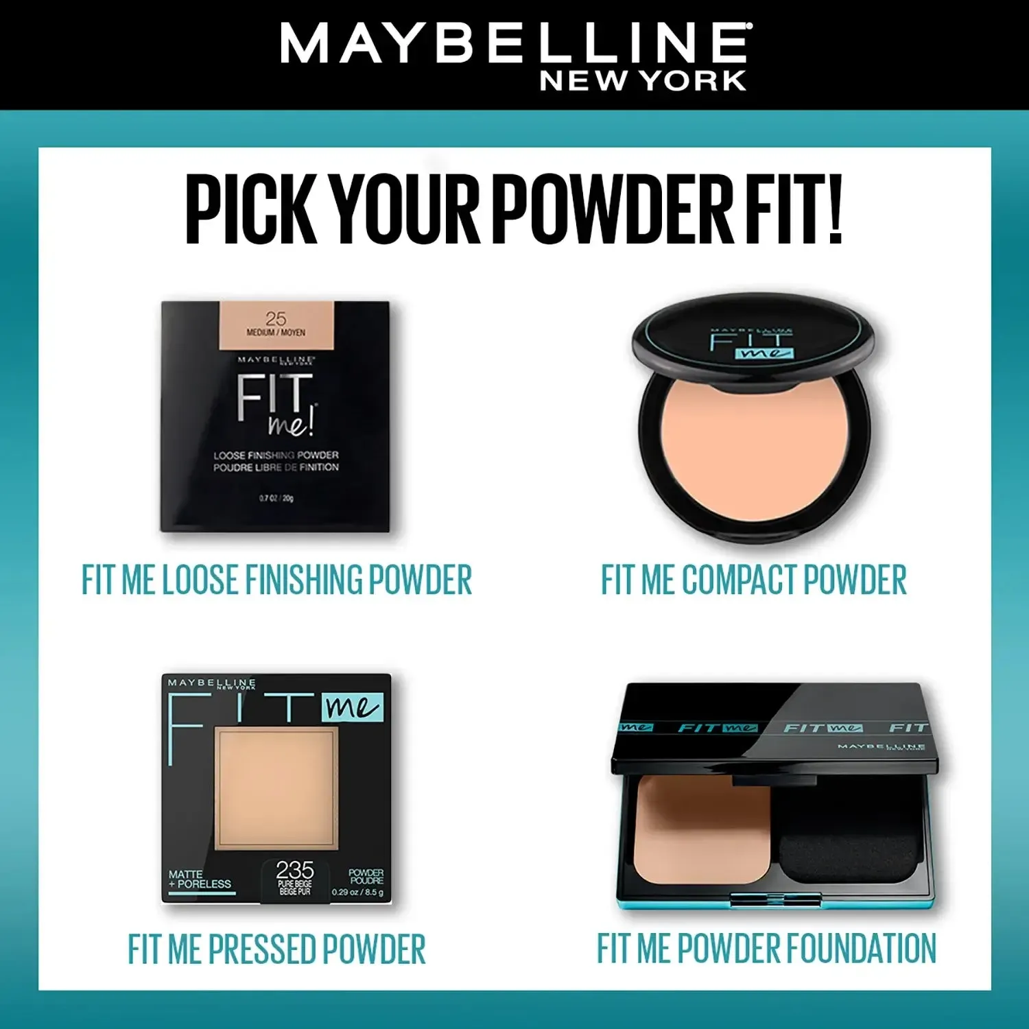 Maybelline New York Fit Me Matte   Poreless Compact Powder, 310 Sun Beige, 6g