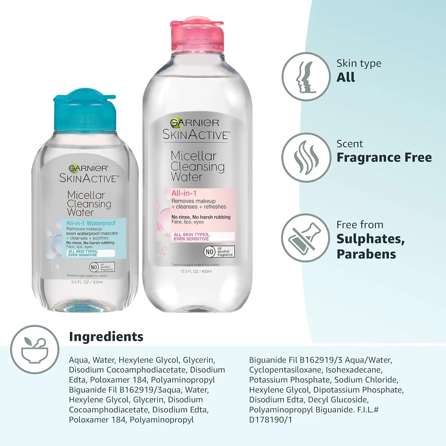 Micellar Cleansing Water, for All Skin Types, 13.5 Fl Oz   Micellar Cleansing Water, for Waterproof Makeup, 3.4 Fl Oz