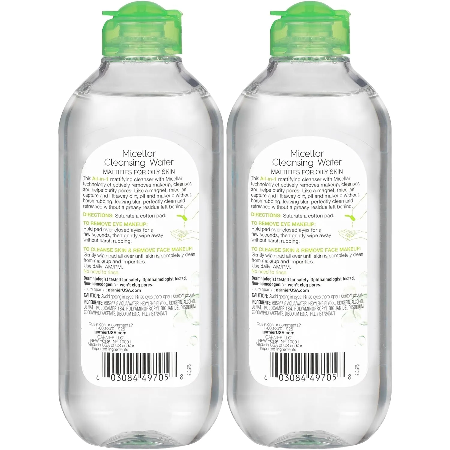 Micellar Water for Oily Skin, Facial Cleanser & Makeup Remover, Mattifying, for All Skin Types, Vegan, Cruelty Free, 13.5 Fl Oz (400Ml), 2 Count
