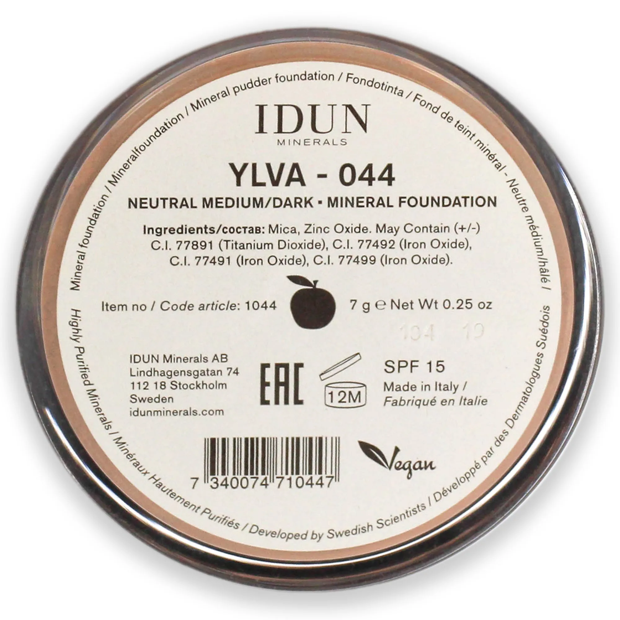 Mineral Powder Foundation SPF 15 - 044 Ylva by Idun Minerals for Women - 0.25 oz Foundation