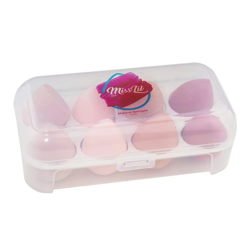 Miss Lil USA Makeup Sponge Blender Multicolor Set - Non Latex, Soft, Professional Beauty Sponge Foundation Blending Blender with Egg Case, Flawless for Cream, Powder and Liquid (8PCS, Pink, Nude)