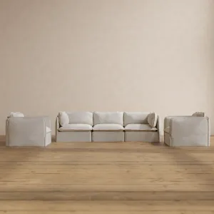Modular Washable 3-Seater Sofa   Armchair Set in Powder | Deluxe  Seat | Contour Pillow