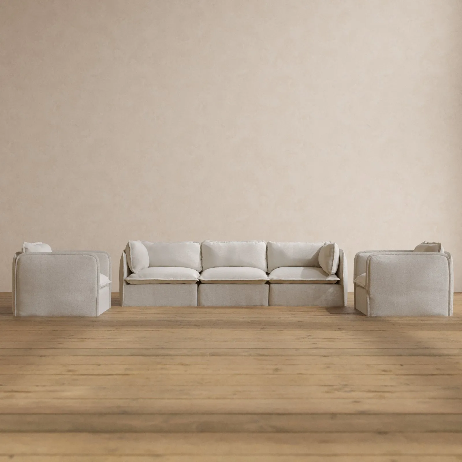 Modular Washable 3-Seater Sofa   Armchair Set in Powder | Deluxe  Seat | Contour Pillow