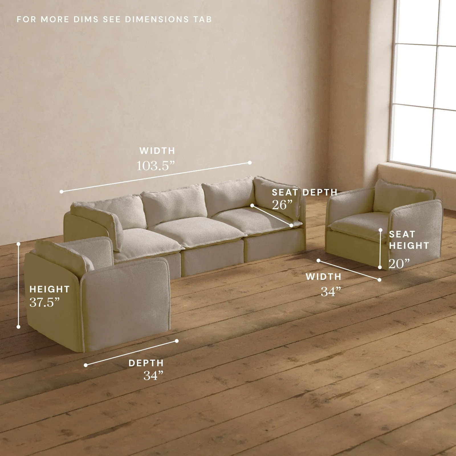 Modular Washable 3-Seater Sofa   Armchair Set in Powder | Deluxe  Seat | Contour Pillow